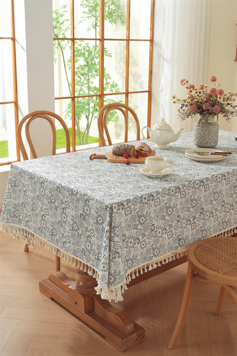 Mantel de mesa rectangular de algodón jacquard estilo floral_voghion.com