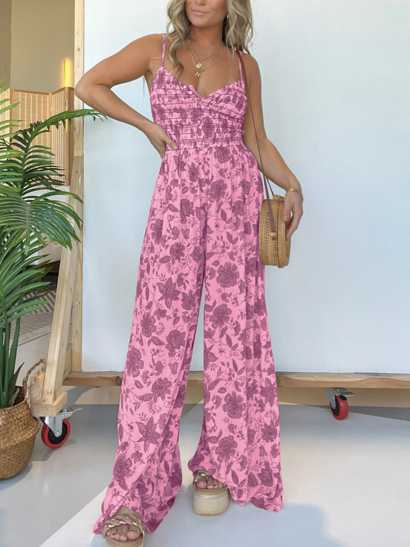 Women's Daily Vacation Ditsy Floral Full Length Printing Pocket Jumpsuits display picture 4