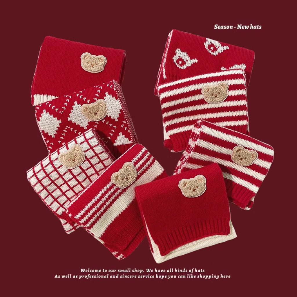 가을과 겨울 새해 빨간색 한국 니트 울 스카프 따뜻한 남성과 여성 빨간색 스카프 어린이 니트 목도리 스팟