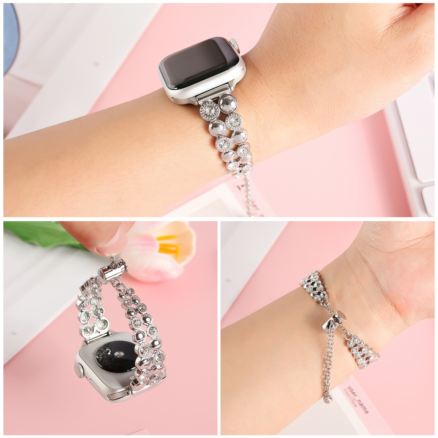 Hollow Metal Suitable for Apple Applewatchs9 Watch Strap with Diamonds Xiaomi 8/9/10 Bracelet 9Pro Watch Strap