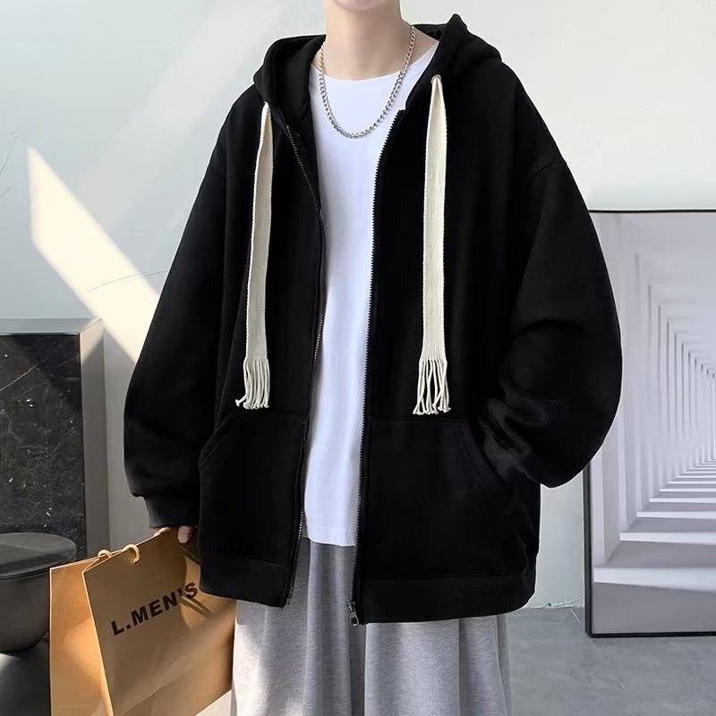 Braided rope hooded cardigan sweater men's spring and autumn summer thin fashion design sense niche coat top clothes