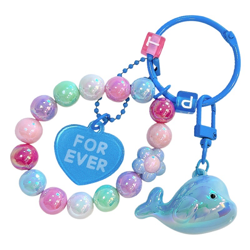 Acrílico galvanizado delfín llavero colgante fresco colorido par de cuentas bolsa adornos regalo al por mayor