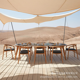 Outdoor Table and Chair Villa Hotel Garden Waterproof Sunscreen Teak Casual Open-air Anti-corrosion Courtyard Solid Wood Table and Chair Combination