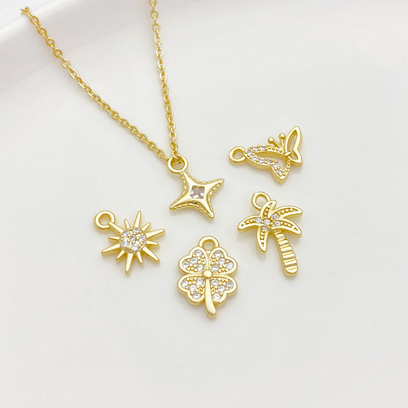 2g Weight Pendant Jewelry Making Type 10 * 6mm Jewelry Making Size Zircon Inlay Material DIY Jewelry Accessories Classification 1 Piece 10 * 6mm Copper Zircon Four Leaf Clover Bow Knot Pendant