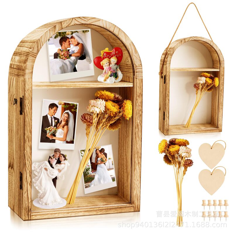 Wall-Mounted Wooden Photo Frame Display Box Retro Country Style Solid Wood Dried Flower Decorative Box Hanging Wooden Shadow Box