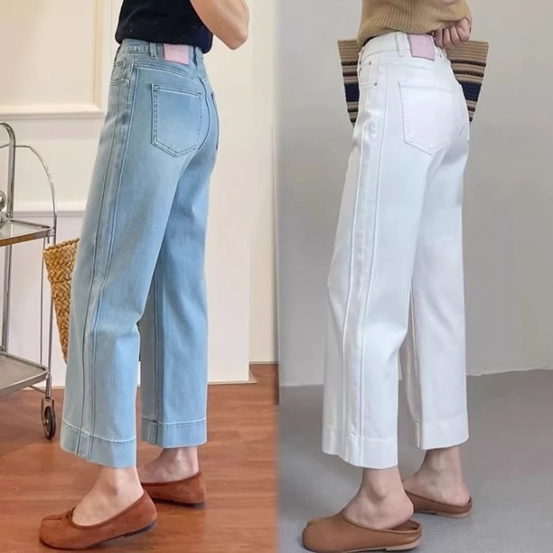 Petite Blue Versatile Straight-Leg Jeans for Women Summer 2025 Plus Size for Curvy Women Slimming Narrow Wide-Leg Pants