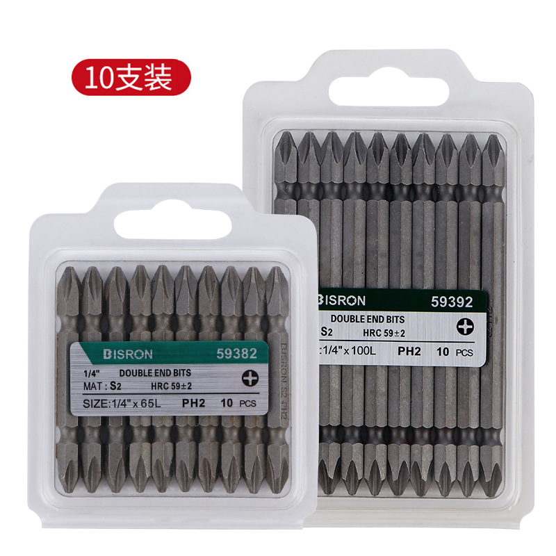 Doble cabeza de alimentación de aire cruzado 1 / 4 "x65mm fuerte magnético S2 aleación de acero antideslizante destornillador eléctrico cabeza de alimentación 6.35mm