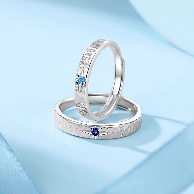 Starburst Couple Rings for Students, a Pair of Niche Design Open-Ended Rings, Personalized Gifts for Boyfriend and Girlfriend, Stackable Wear