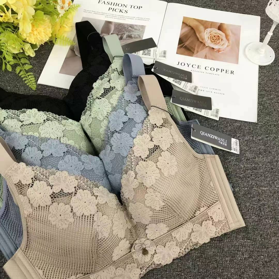 Nuevo sujetador de alta calidad de moda de encaje jacquard transpirable y cómodo ajuste lateral de pecho de botón múltiple ropa interior mujer