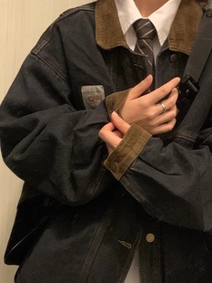 Retro Splicing Boyish Denim Jacket for Men and Women in Spring and Autum, Neutral Style, Loose, Handsome and Versatile Jacket, Denim Jacket