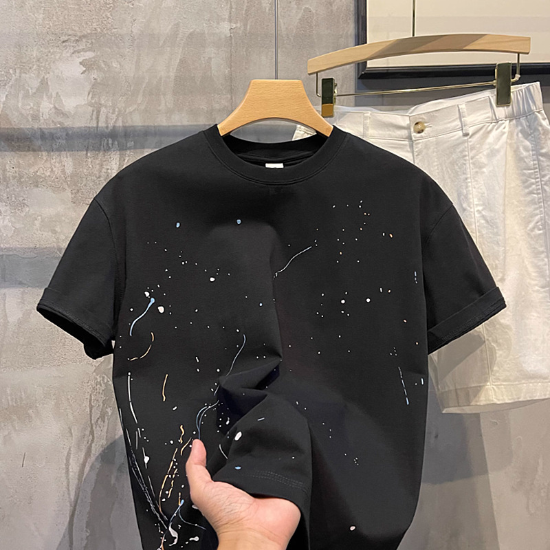 Men's Clothing Men's Heavyweight Short Sleeve T-Shirt Loose Fit Style Splatter Print Summer For Formal & Casual For Women_viptrois.com