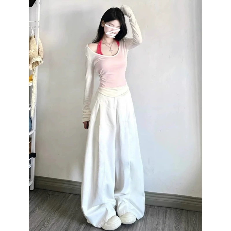 [Нить Tencel + тонкая хлопковая футболка с открытыми плечами и v-образным вырезом с длинными рукавами для женщин ранней весны, сладкая и пряная облегающая верхняя блузка с защитой от солнца