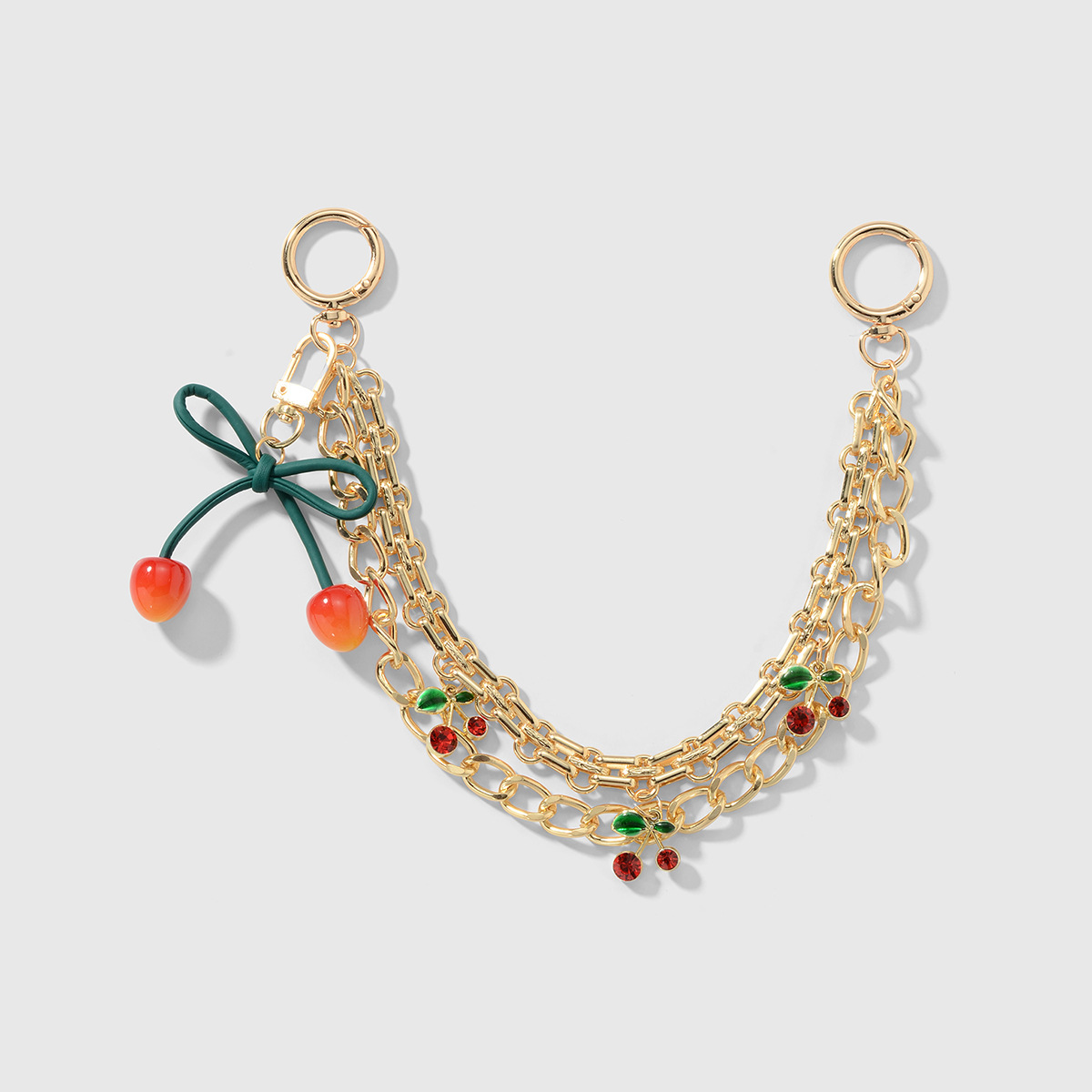 Nuevo y2k exquisito dulce y fresco moda cadena multicolor resina diamantes de imitación destello fino cuero cereza hoja DIY colgante de bolsa