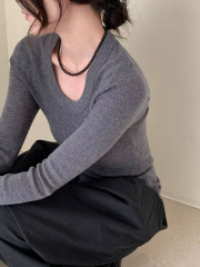美利奴蚕丝羊毛U领纯色打底内搭套头显瘦羊毛衫女