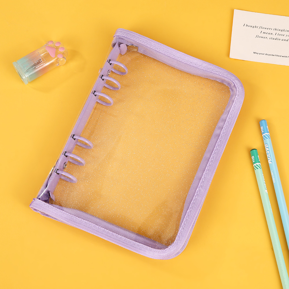 A5A6グリッターリーフリングバインダー、透明カードブック、ジッパー付きリーフリング手帳、ロゴ・パターン印刷カードアルバム収納ブック