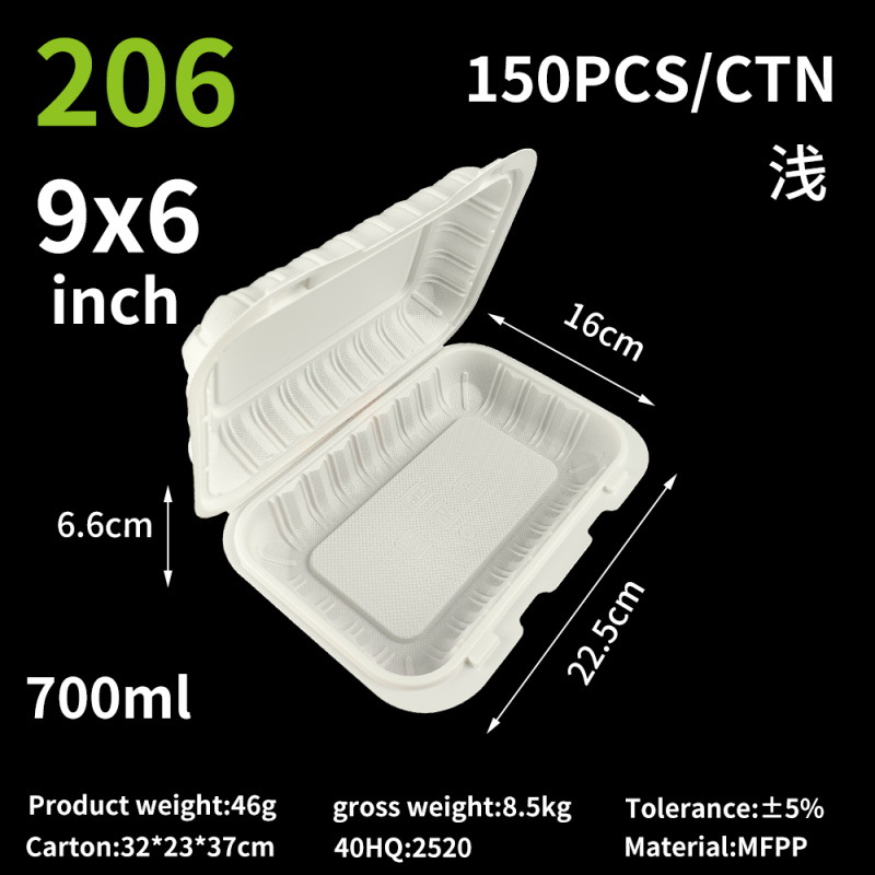Cajas desechables para llevar comida, de 6, 8 y 9 pulgadas, blancas, de MFPP, para hamburguesas, de calidad de exportación, con carbonato de calcio, para almuerzos.
