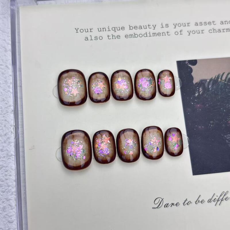 [Phantom Swirl] Purely Handmade Wearable Nails, Classy Smudged and Sparkling Manicure, Autumn and Winter Whitening Manicure Wholesale