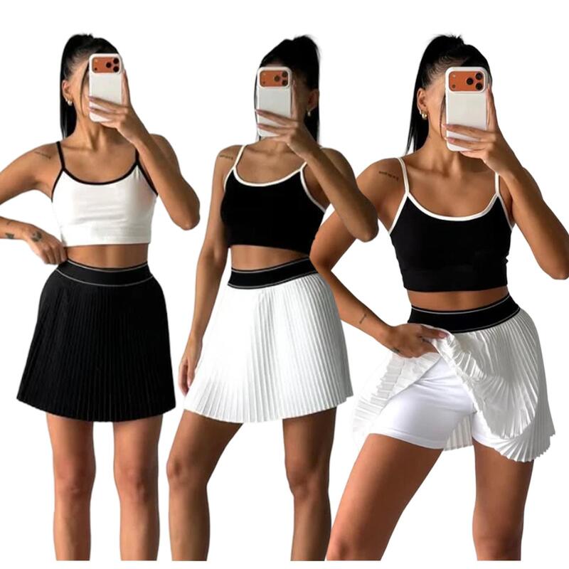 Sexy camisole top and high-waisted pleated tennis skirt set, anti-exposure sports short skirt two-piece set Q6385 Sexy camisole top and high-waisted pleated tennis skirt set, anti-exposure sports short skirt two-piece set Q6385