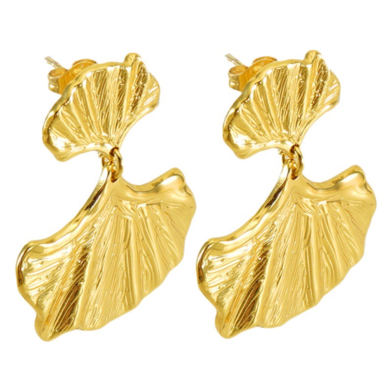 Pendientes de hoja de ginkgo de acero inoxidable Amazon transfronterizo Pendientes elegantes de nicho de moda exagerados de alta gama para mujeres europeas y americanas