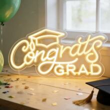 英文CongratsGrad造型霓虹灯led毕业派对发光字毕业季装饰氛围灯