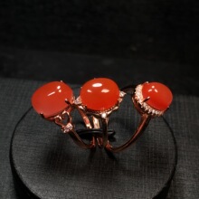 精品川料南红樱桃红女戒指S925银镀玫瑰金镶嵌活口手饰品工厂直批