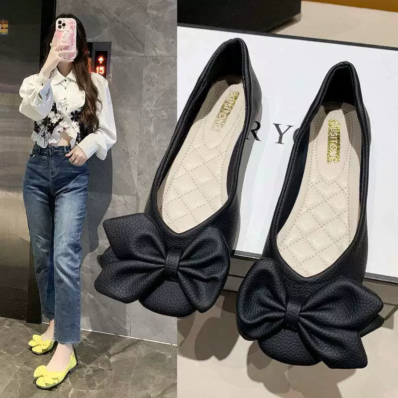Женские весенне-летние новые корейские туфли-лоферы с квадратным носком, плоской подошвой, бантом и низким голенищем, модные, без застежек.