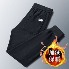 灯芯绒加绒绿色裤子男秋冬潮流百搭宽松港风男士休闲裤新款束脚裤