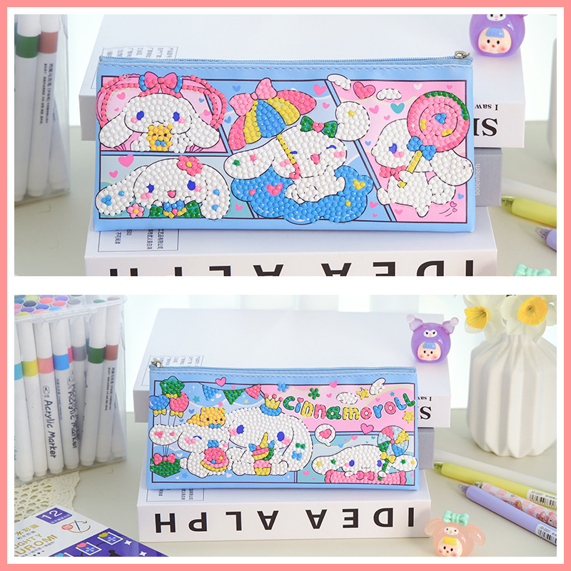 Children's cute stationery bag elementary school cartoon pen bag hand-pasted diamond strawberry bear creative toy set wholesale