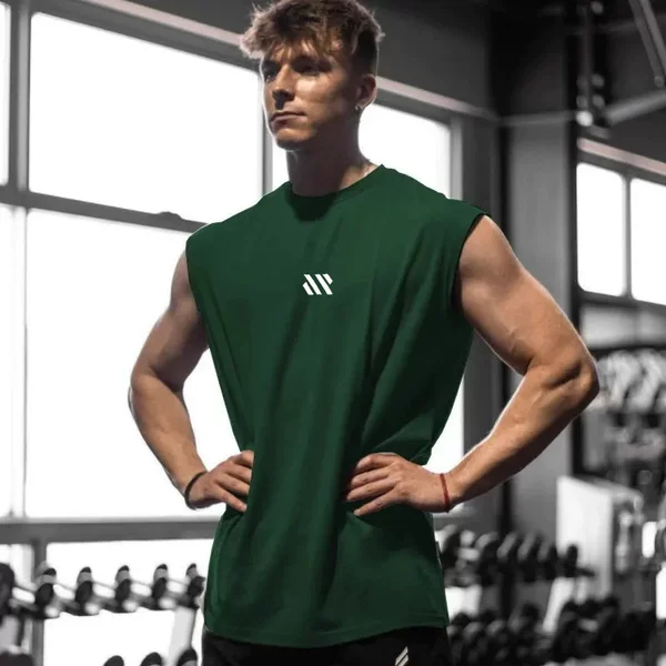 Summer men's wide-shoulder casual sleeveless T-shirt, sports quick-dry tank top, mesh fitness clothing, loose and breathable training T-shirt