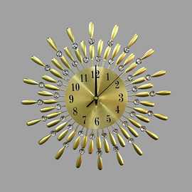 艺术壁钟创意挂钟时钟静音工艺时尚外贸金属镶钻满天星壁挂铁艺钟