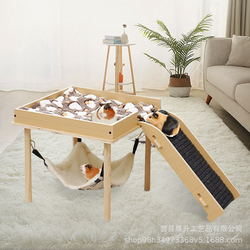 Guinea pig Castle wooden guinea pig hiding place with stairs and hammock small pet wooden house hamster hammock hamster habitat