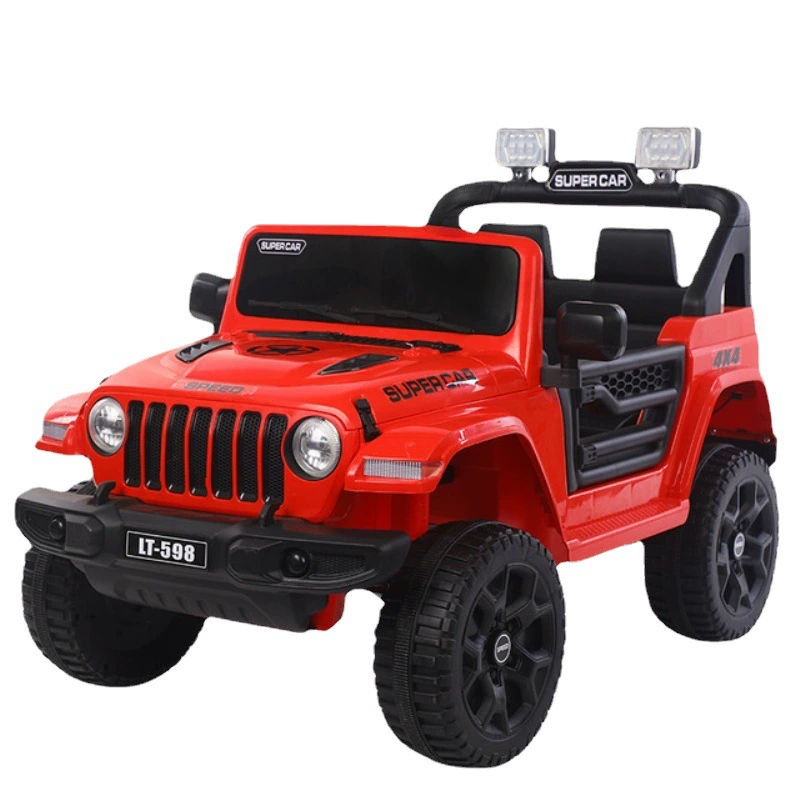 Электромобиль на батарейках 12В с пультом дистанционного управления, jeep для детей, кожаное сиденье и музыка, полноприводный