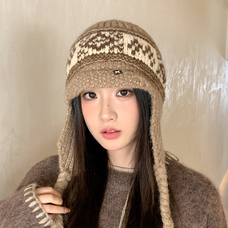 韩版秋冬季帽子女款针织毛线帽大帽檐显脸小雷锋帽护耳保暖包头帽|undefined