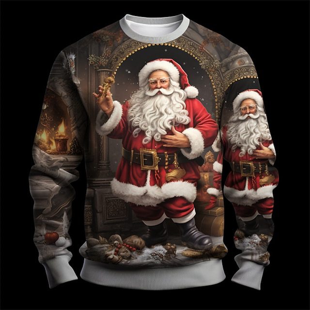 Fashionable Santa Claus 3D Printed Round Neck Pullover, Fashionable And Fun Men's Hoodie_voghion.com