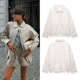 Cross-Border Wholesale European and American Style 2025 Autumn and Winter Fashion Lapel Suede Texture Loose Flight Jacket Jacket for Women A6