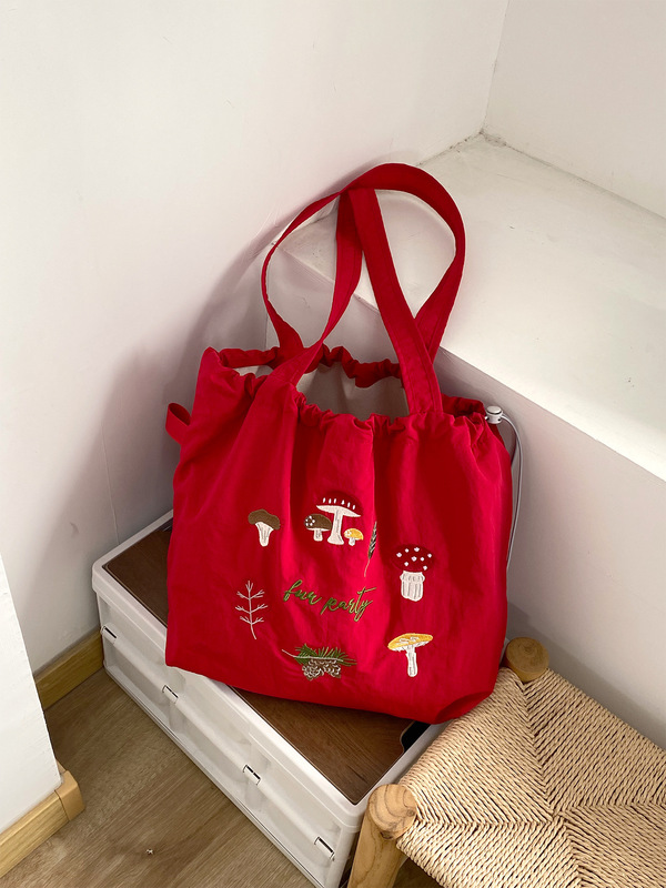 厚みのあるスタイル〜フォレストスタイルレトロナイロントートバッグ大容量刺繍ショルダーバッグ学生クラス通勤バッグ|undefined