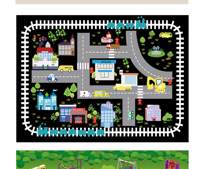 Cartoon children's floor mat, city traffic natural rubber floor mat, game toy rug, parking lot track educational floor mat