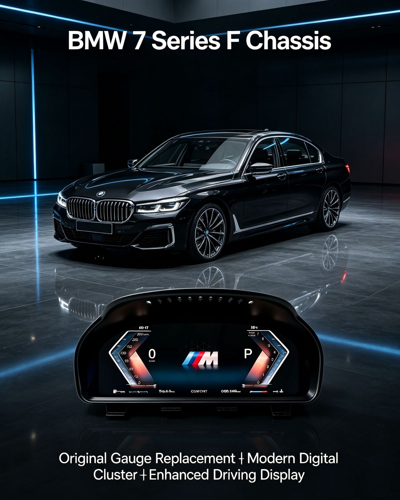 Compatible with BMW F chassis 5 Series, 6 Series, 7 Series, X3, X4, X5, X6, non-destructive modification to M Sport full LCD instrument panel