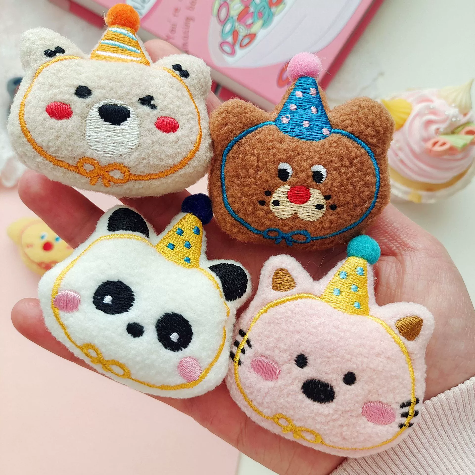 Cartoon cute plush doll, brooch, hair accessory, with little bears, cat