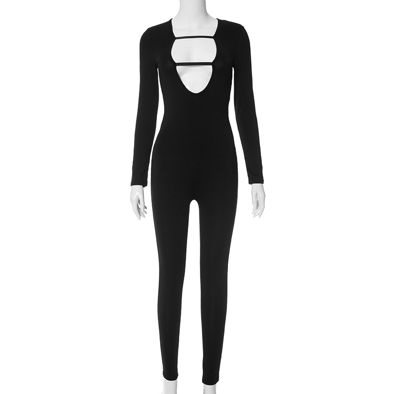 Women Clothing Autumn Winter Long Sleeve Hollow Out Cutout Sexy Sexy Jumpsuit
