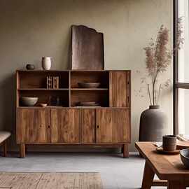 侘寂风老榆木餐边柜客厅储物柜实木收纳柜茶水酒柜家用民宿墙柜