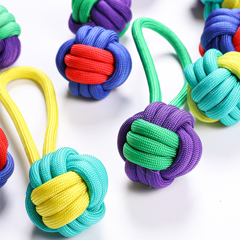 Color a juego polipropileno tejido bola perro juguete molar resistente a la mordedura oso de peluche nudo juguete pequeño perro mordedura cuerda