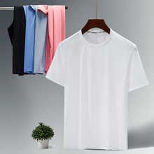 2022冰絲短袖t恤寬松大碼男夏季新款個性純色圓領T恤潮流時尚
