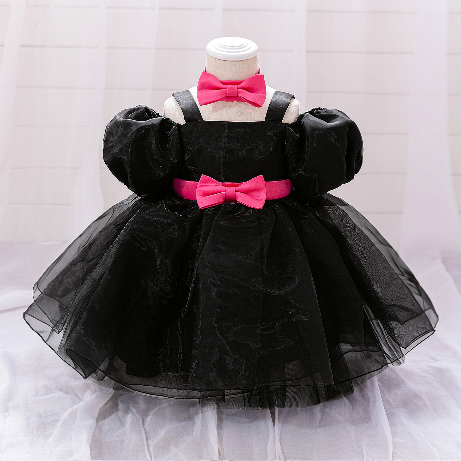 Vestido de niña transfronterizo falda tutú COS Minnie Mickey vestido de princesa para niños vestido de lazo de lunares de malla