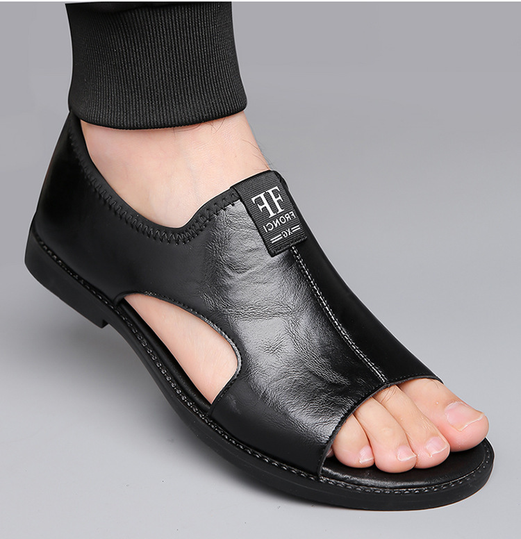 Men’s Slip-On Genuine Leather Slide Sandals, Soft Flat Open Back Casual Summer Slippers_vogvips.com