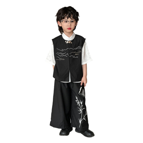 Summer Hanfu Set for Boys - Traditional Chinese Style, with a Retro and Stylish Jacket for Performances