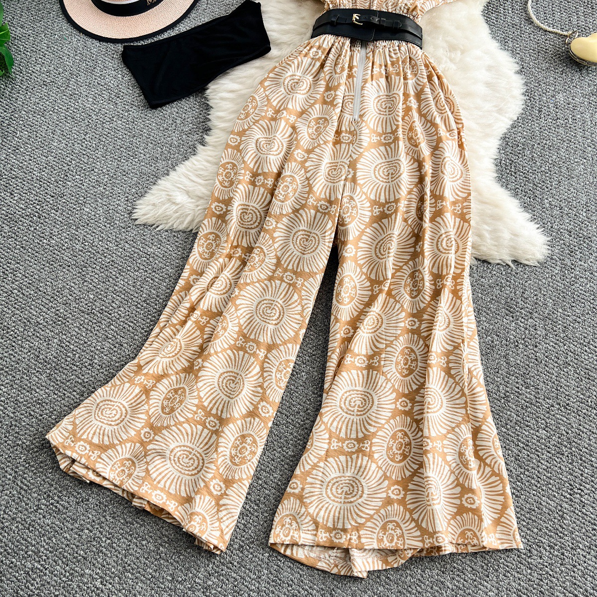 Elegant Women's Strapless V Neck Wide Leg Jumpsuit For Summer_voghion.com