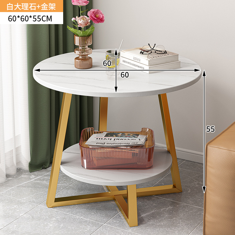 Mesa de café Luz de lujo dormitorio Mini Mesa de esquina pequeño apartamento europeo pequeña mesa redonda de doble capa sofá mesa auxiliar Internet celebridad pequeña mesa de café