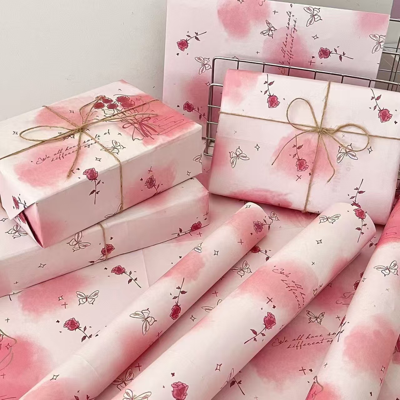Papel de embalaje de rosas secas explosivas, alto valor de estilo coreano, cubierta de libro de gran tamaño, flores de regalo de cumpleaños