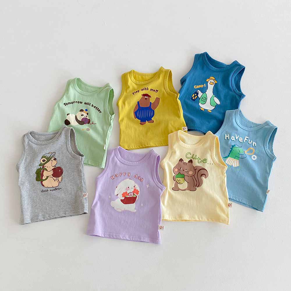 Baby clothes summer set unisex cartoon backless top thin children cute print sleeveless pure cotton T-shirt